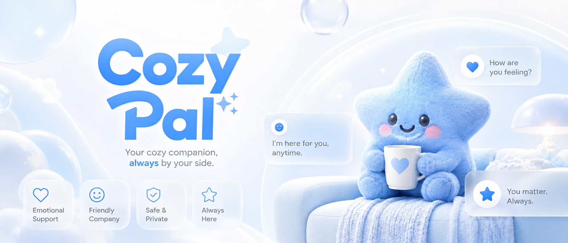 Cozypal brand world with chat bubbles and social icons