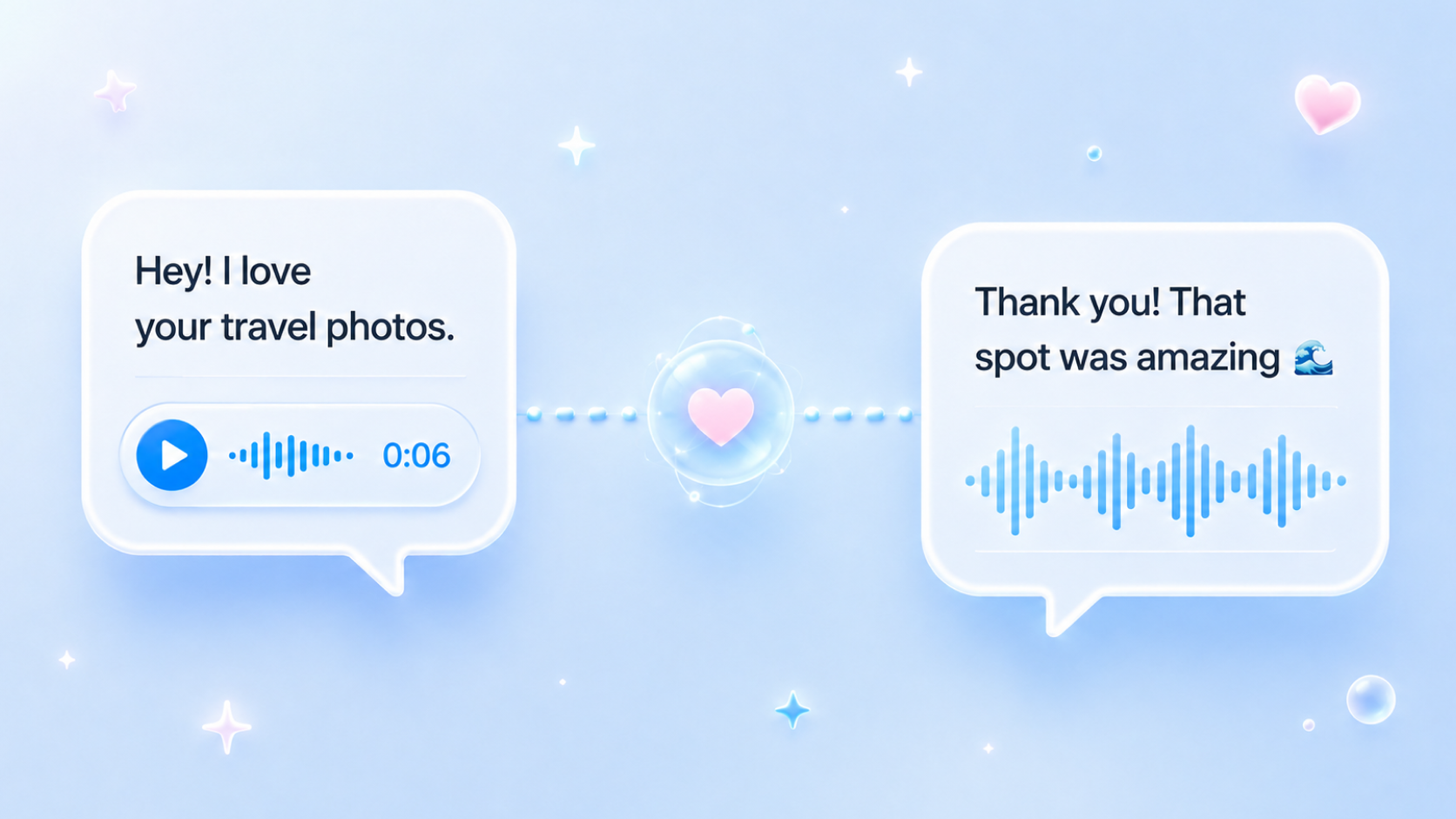 AI conversation prompts opening from a blue chat bubble