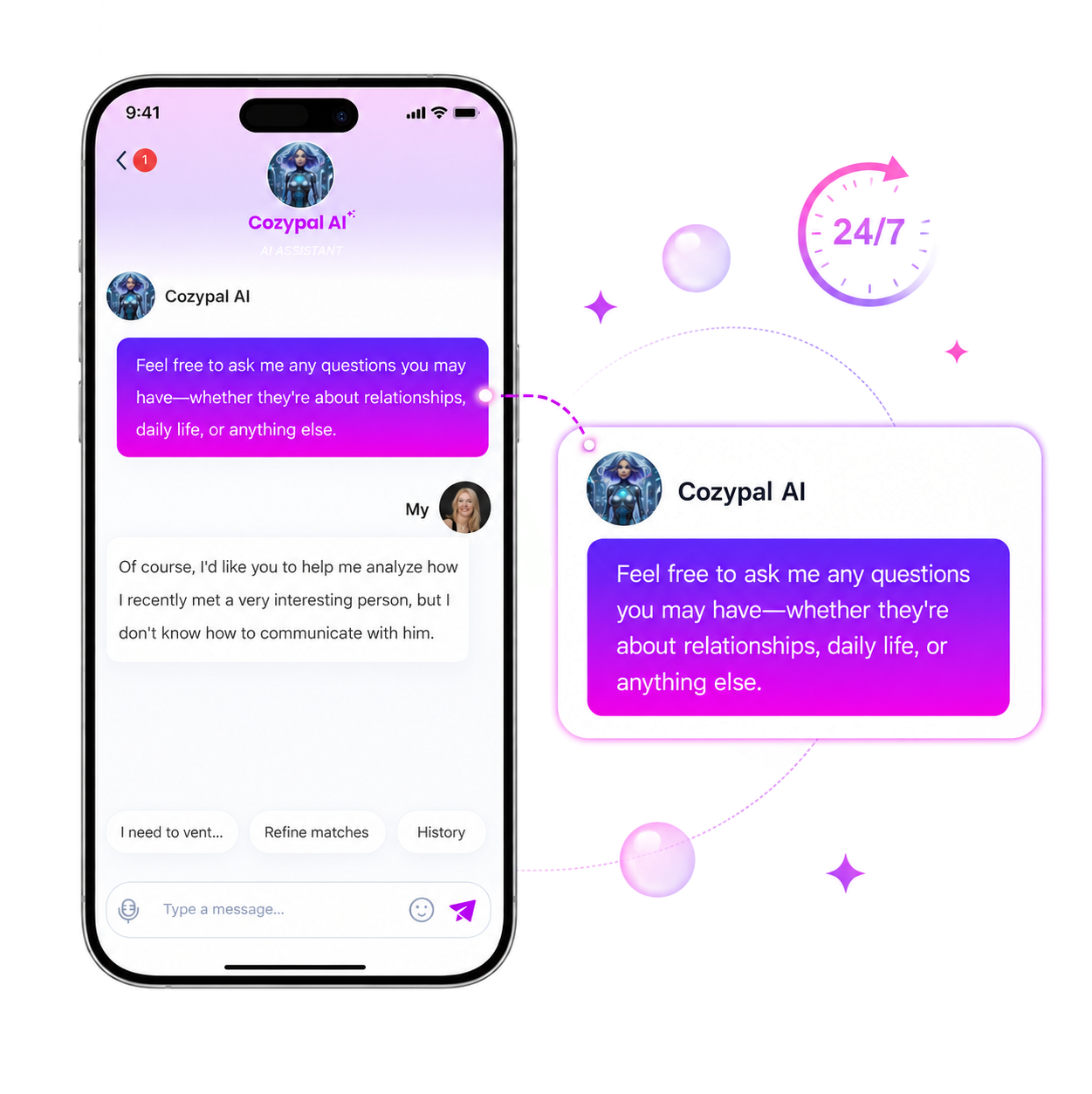 Cozypal AI dating coach chat interface